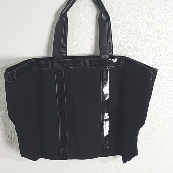Victoria's Secret Black Tote, Metallic Trim, Logo in Shiny Gold on Front, NWT - Picture 4 of 9